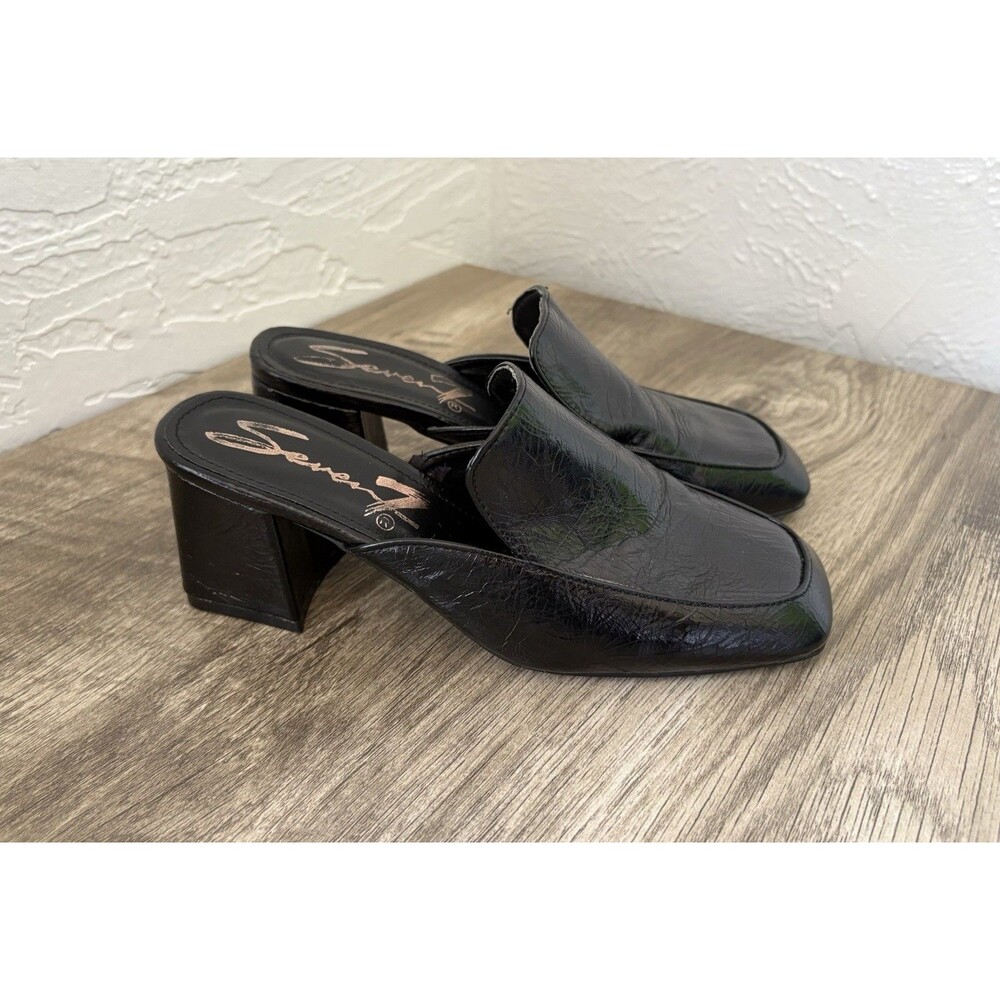 Seven 7 Women’s Meghan Black Slide In Mules With Square Heel Size 6